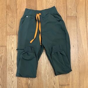 Figs Green Joggers with Orange Drawstring